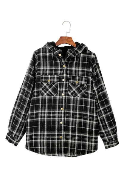 Orange Snap Button Sherpa Lined Hooded Flanne