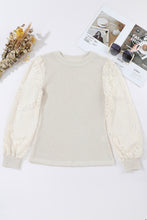 Load image into Gallery viewer, Beige Sunflower Mesh Long Sleeve Waffle Knit Top