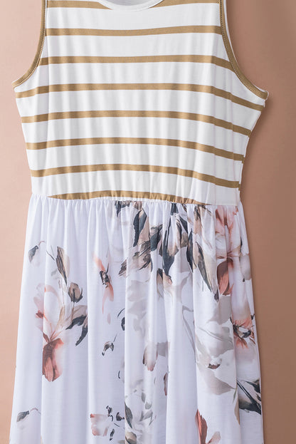 Ashley-Boho Stripes & Floral Print Floor Length Maxi