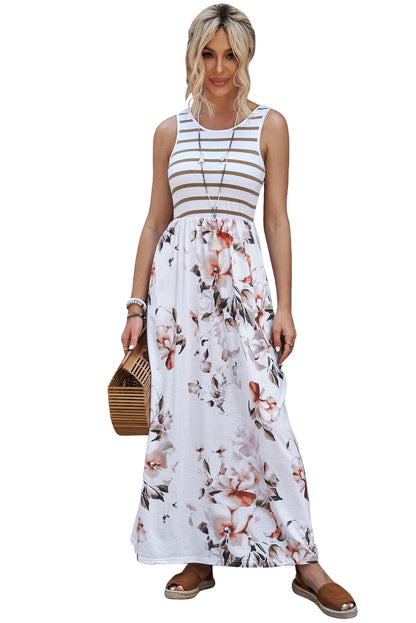 Ashley-Boho Stripes & Floral Print Floor Length Maxi