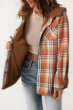 Load image into Gallery viewer, Orange Snap Button Sherpa Lined Hooded Flannel Jacket