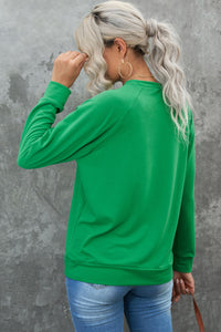 Green St Patricks LUCKY Clover Graphic Raglan Sleeve Sweatshirt