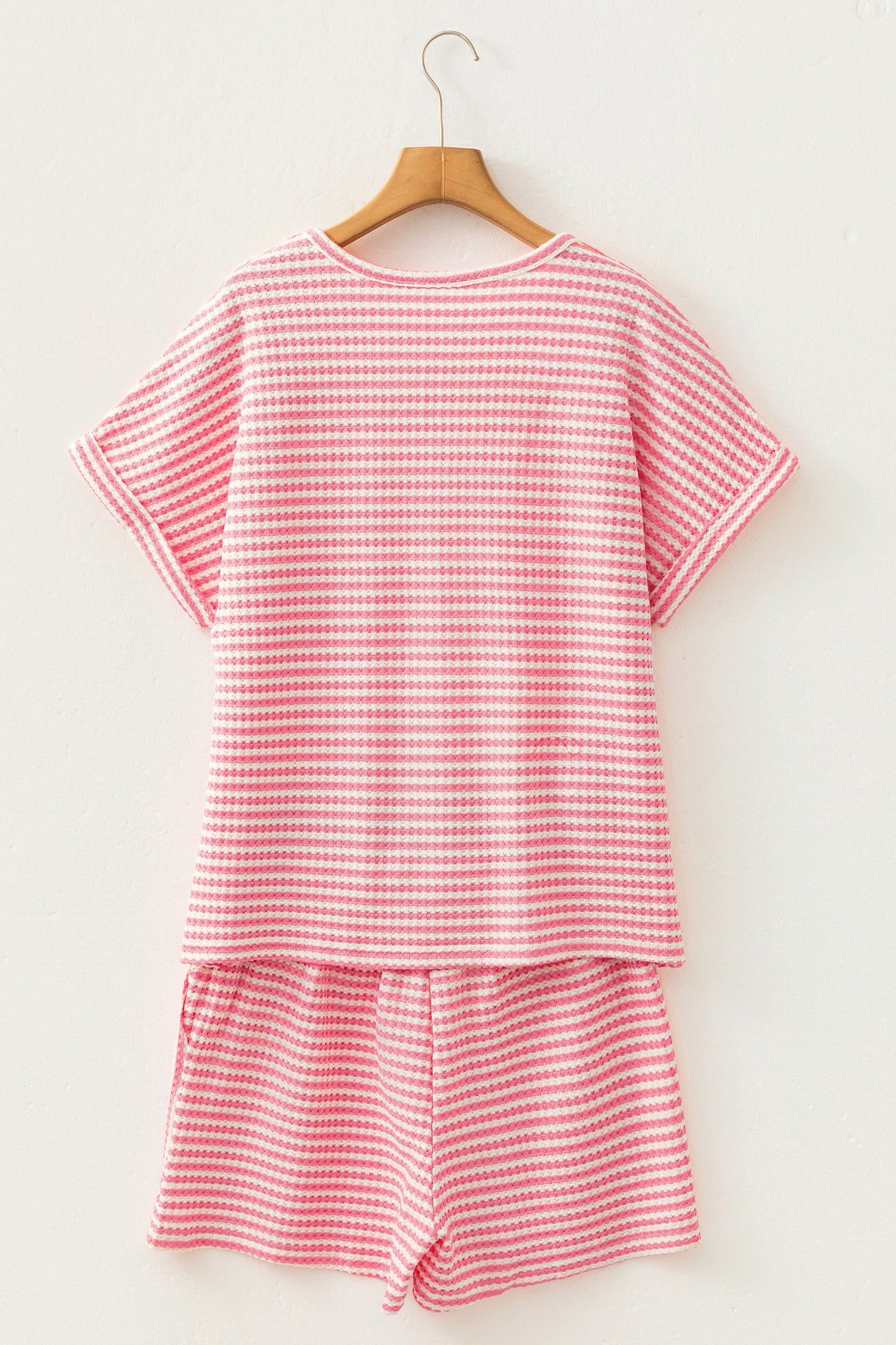 Brown Stripe Knit Short 2pcs Set