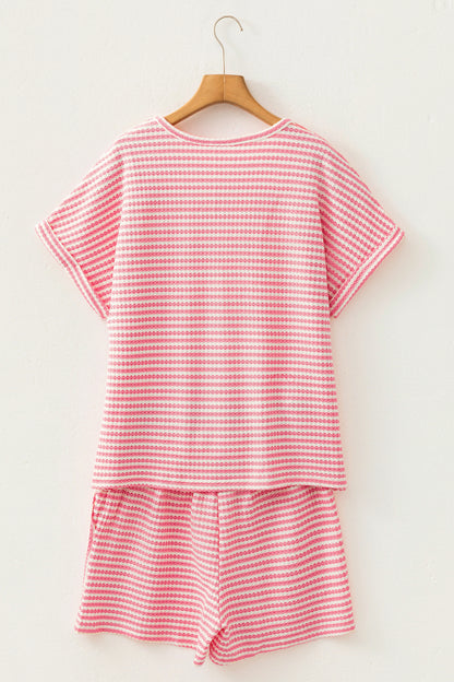 Brown Stripe Knit Short 2pcs Set