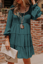 Load image into Gallery viewer, Mist Green Bishop Sleeve Smocked Tiered Mini Dress