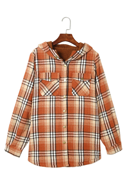 Orange Snap Button Sherpa Lined Hooded Flanne