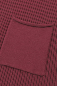 Patch Pocket Ribbed Knit Short Sleeve Sweater