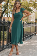Load image into Gallery viewer, Sea Green Shirred Open Back Sweetheart Neck Ruffled Midi Dress