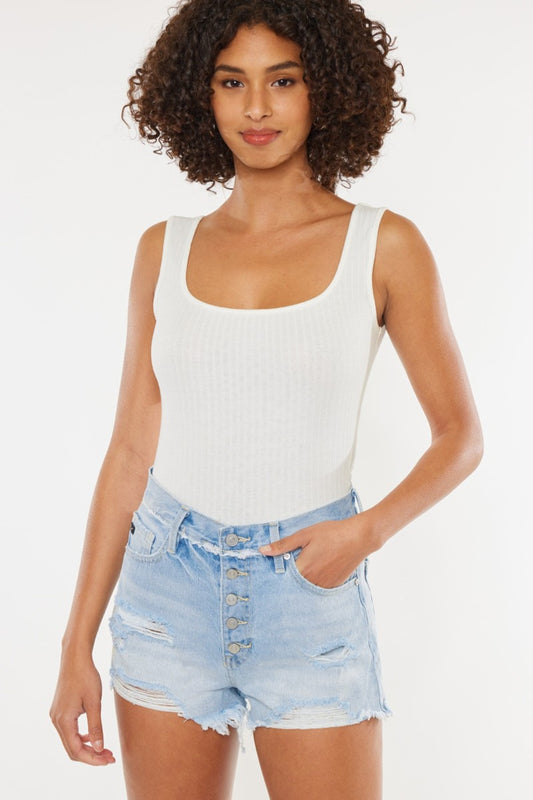 Nadia-Kancan Distressed Button Fly Denim Shorts