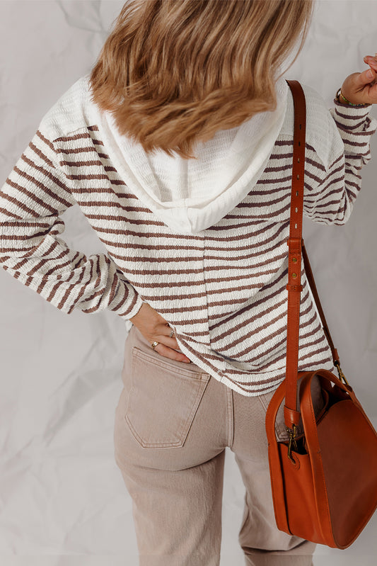 Josie-Khaki Stripe Textured Hooded Top