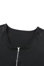 Load image into Gallery viewer, Gray Zip Neck Lace Splicing Short Sleeve Tee