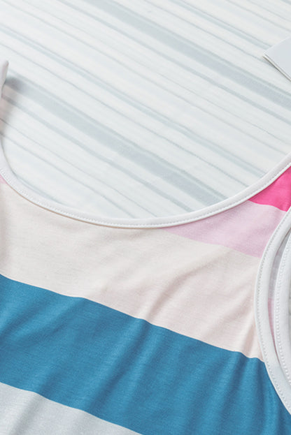 Jennifer- Striped Color Block Notched Neck Tank Top