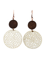 Load image into Gallery viewer, Beige Hollow Out Wooden Round Drop Earrings