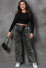 Load image into Gallery viewer, Black Plus Size Tie Dye Drawstring Splicing Wide Leg Jeans