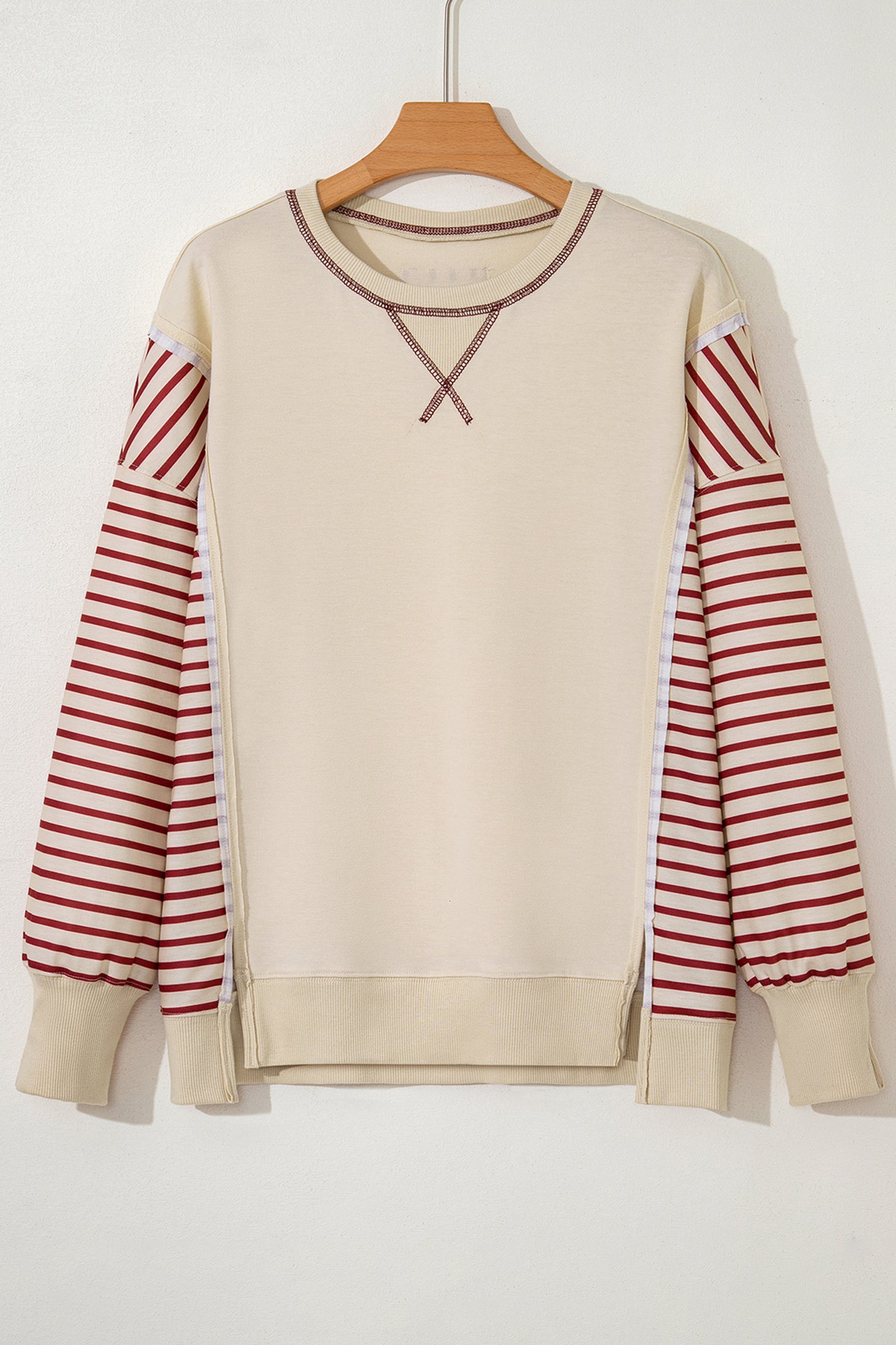 Red Stripe Sleeve Knit Top
