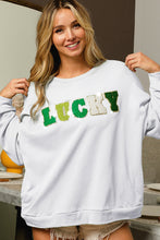 Load image into Gallery viewer, White Lucky Letter Embroidered Pullover Graphic Sweatshirt