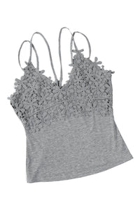 Casual Lace Overlay Strappy Hollow Out Camisole Top