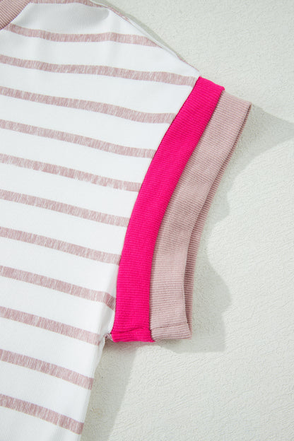 Khaki Stripe Color Block Short Sleeve Top