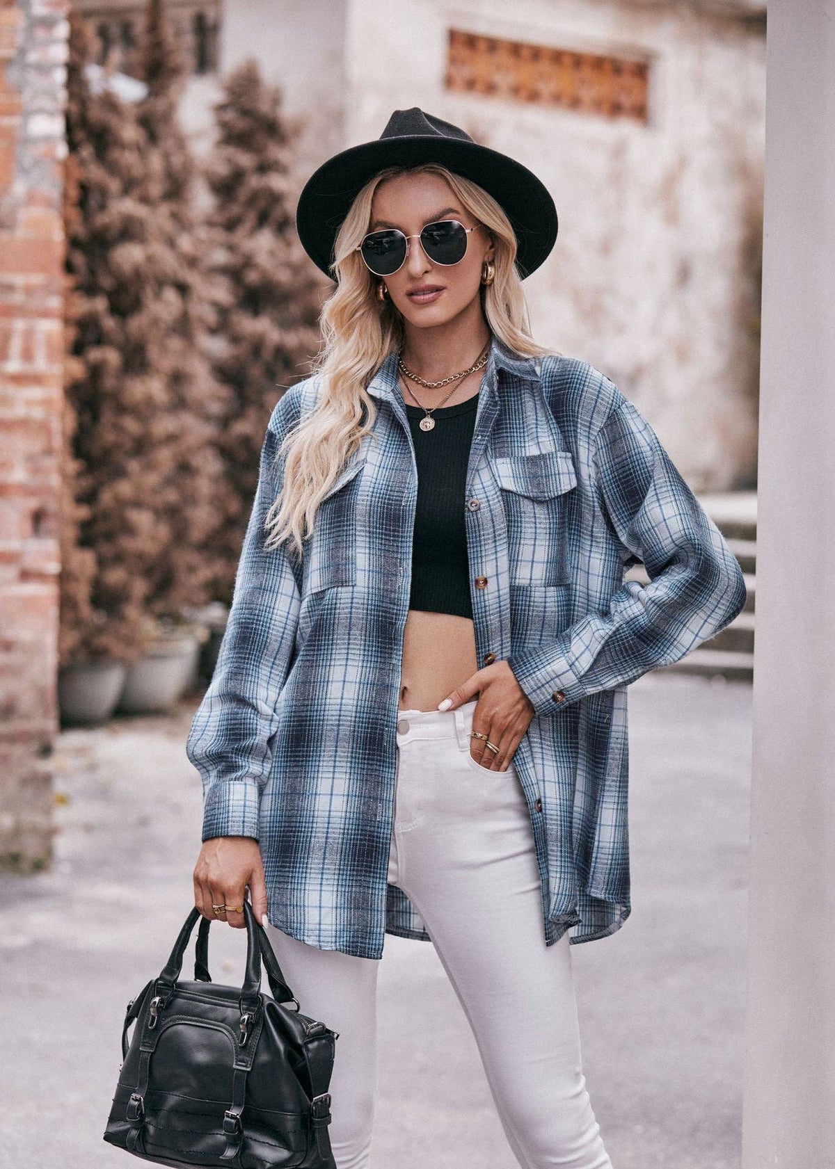 Oversized Plaid Shacket Womens Button Down Shirt Jacket