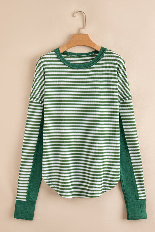 Green Stripe Thermal Knit Drop Shoulder