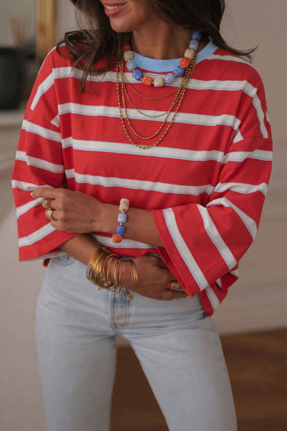 Racing Red Striped Hollowed Back T-shirt