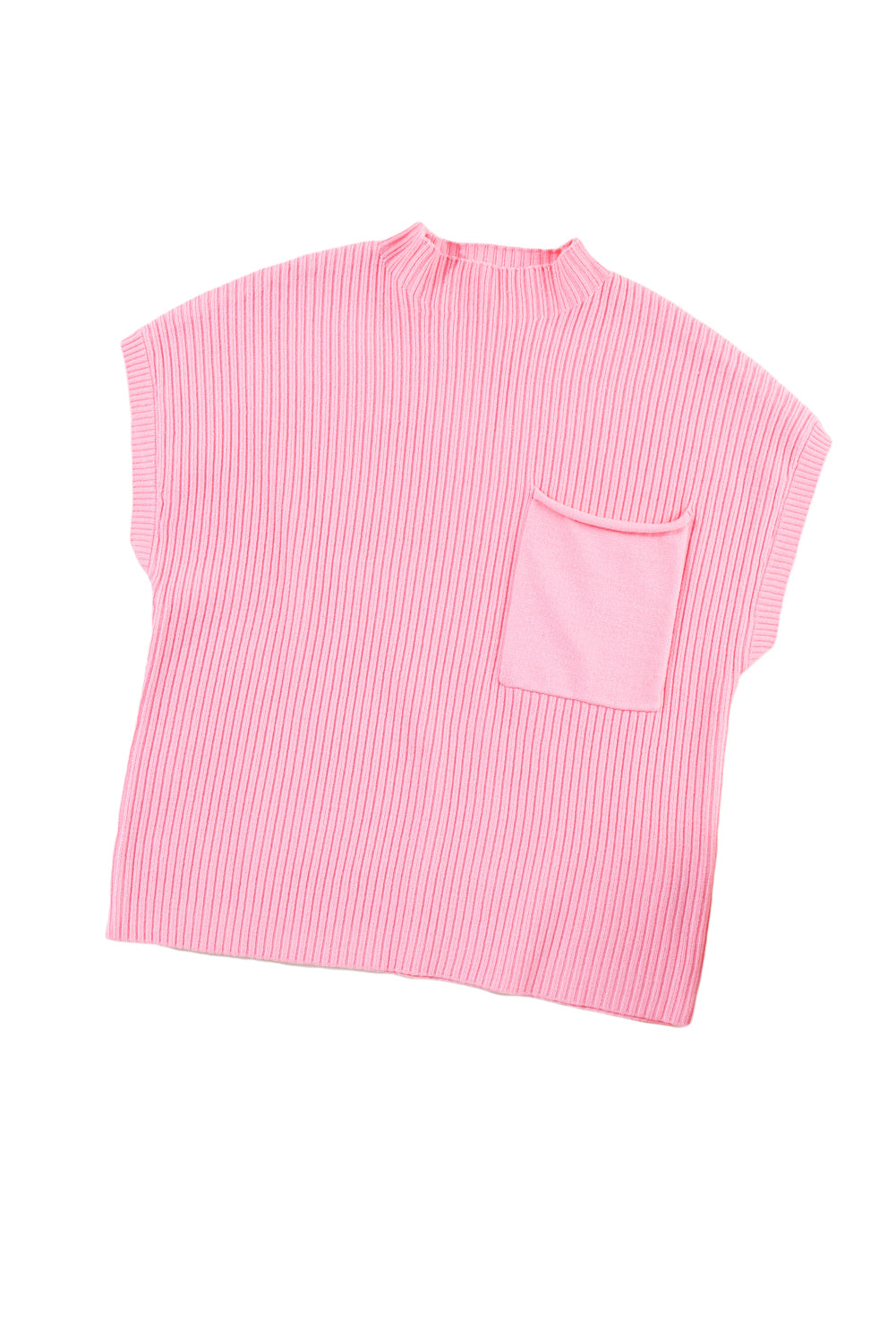 Patch Pocket Ribbed Knit Short Sleeve Sweater
