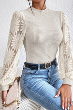 Load image into Gallery viewer, Beige Sunflower Mesh Long Sleeve Waffle Knit Top