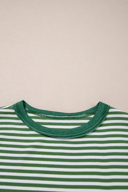 Green Stripe Thermal Knit Drop Shoulder
