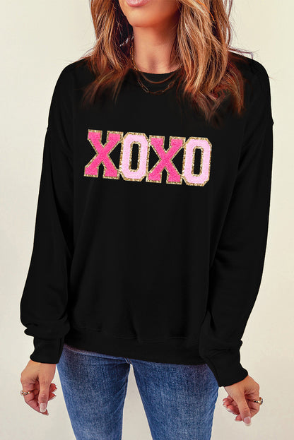 Chenille XOXO Patched Pullover