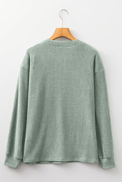 Aqua Ribbed Henley Knit Top