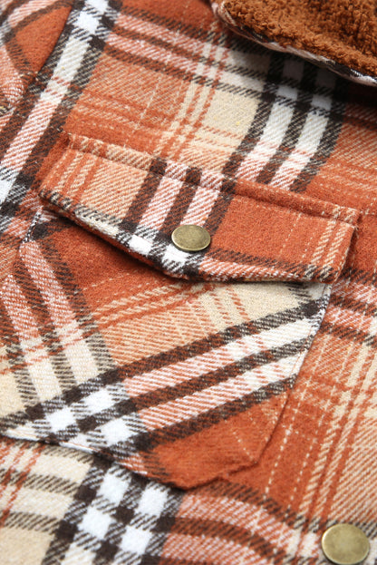 Orange Snap Button Sherpa Lined Hooded Flanne