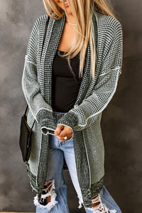 Yellow Knitted Open Front Casual Long Cardigan