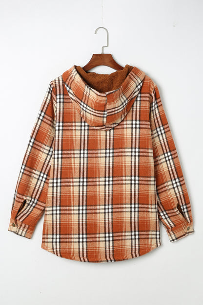 Orange Snap Button Sherpa Lined Hooded Flanne