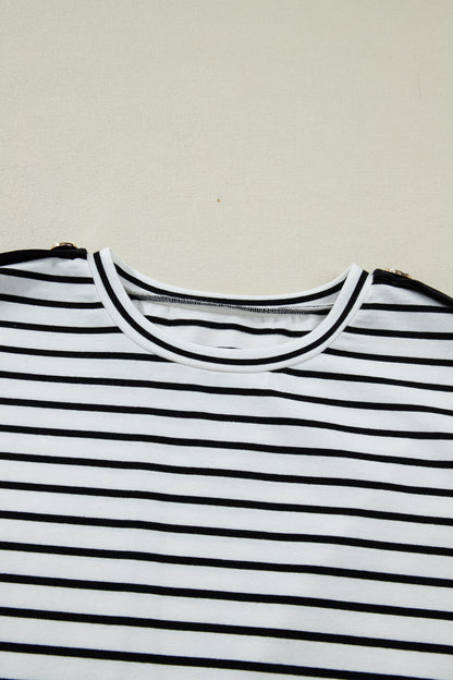 Classic Striped Button Sleeve Tee