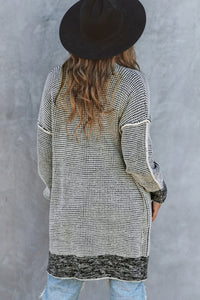 Yellow Knitted Open Front Casual Long Cardigan