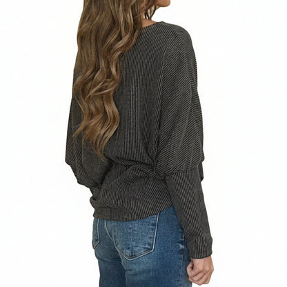 Carbon Grey Twisted Ribbed Long Sleeve Top