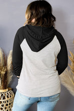 Load image into Gallery viewer, Black Striped Raglan Sleeve Pocket Plus Size Hoodie