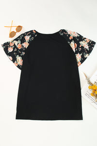 Floral Sleeve Ruffle Sleeve Plus Size Top