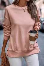 Load image into Gallery viewer, Light Pink Snap Buttons Side Splits Pullover Sweatshirt
