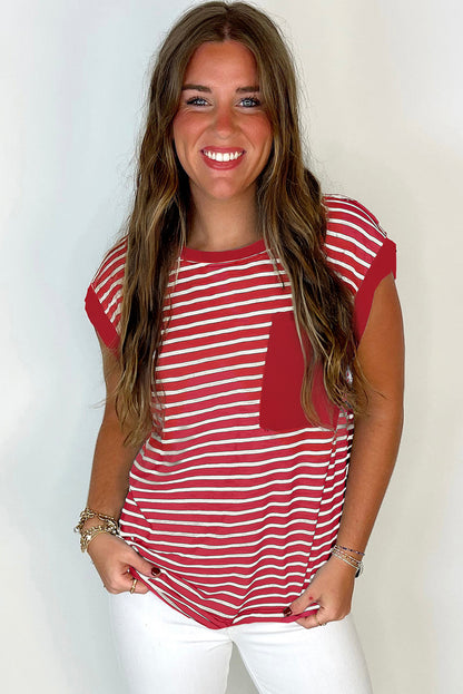 Rebecca-Red Stripe Chest Pocket Tank Top