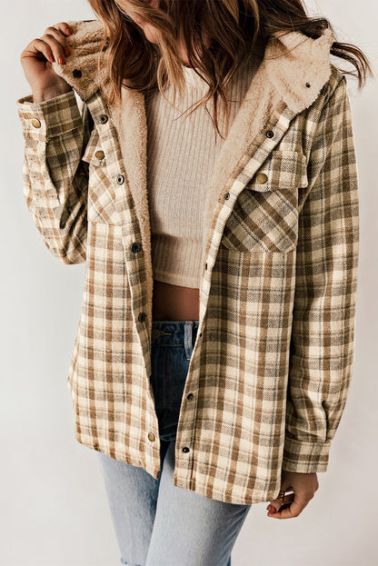 Orange Snap Button Sherpa Lined Hooded Flanne