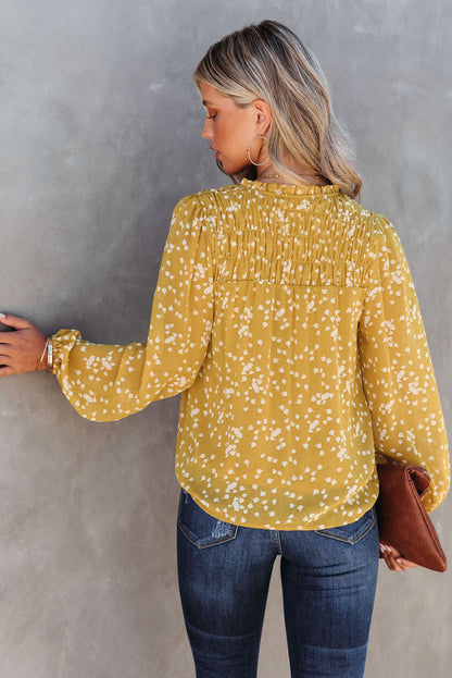 Frill Split V Neck Boho Crinkled Blouse