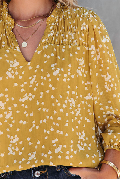 Frill Split V Neck Boho Crinkled Blouse