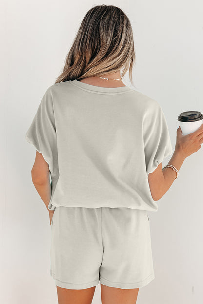 Smoke Gray Solid Color Puffy Short Set