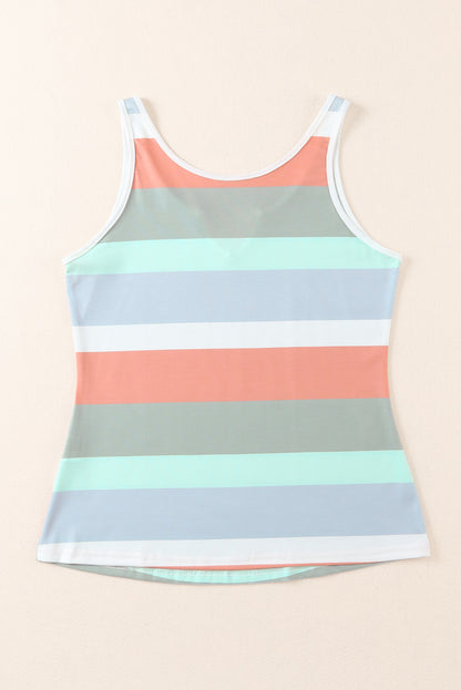 Jennifer- Striped Color Block Notched Neck Tank Top