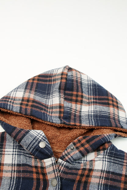 Orange Snap Button Sherpa Lined Hooded Flanne