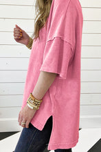 Load image into Gallery viewer, Strawberry Pink Mineral Wash Exposed Seam Drop Shoulder Oversized Tee
