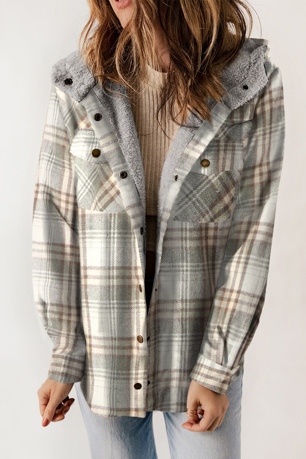 Orange Snap Button Sherpa Lined Hooded Flanne