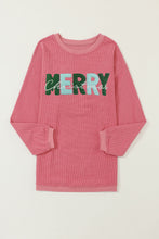 Load image into Gallery viewer, Strawberry Pink MERRY Christmas Corded Pullover Sweatshirt