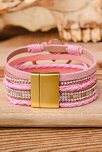 Load image into Gallery viewer, Pink Bohemian Heart Rhinestone Magnetic Buckle Bracelet